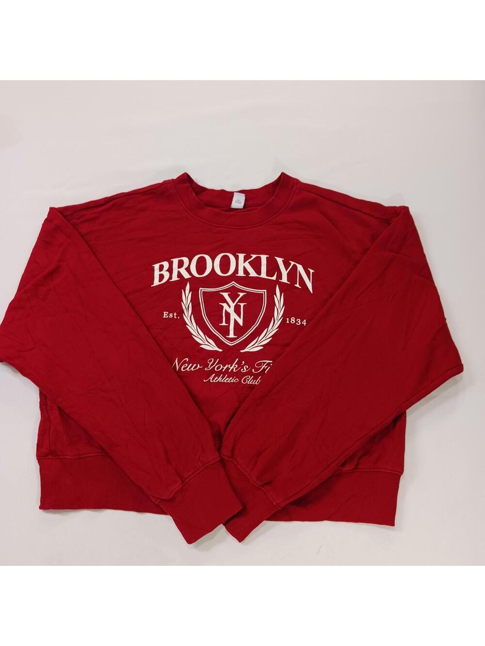 Old Navy Brooklyn NY Athletic Club Cropped Sweatshirt Red Women's Size M Tall